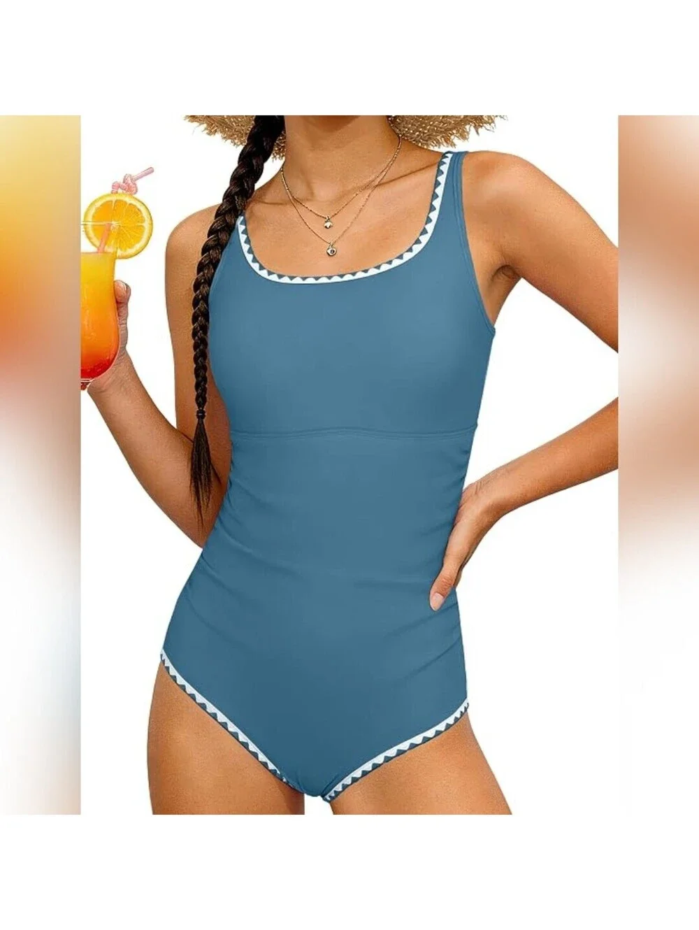 NWOT CRISONE Girls One Piece Retro Square Neck Swimsuit, 15-16 Yrs